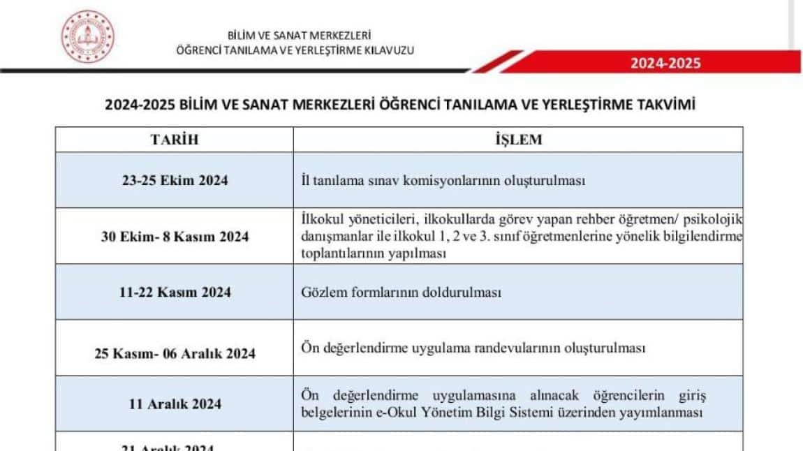 2024-2025 Bilsem Öğrenci Alım süreci